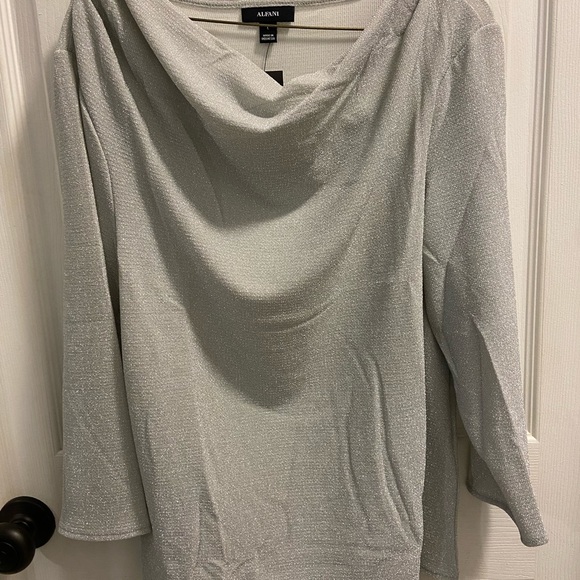Alfani Cowl-neck Metallic 3/4 Sleeve Top - Picture 1 of 5